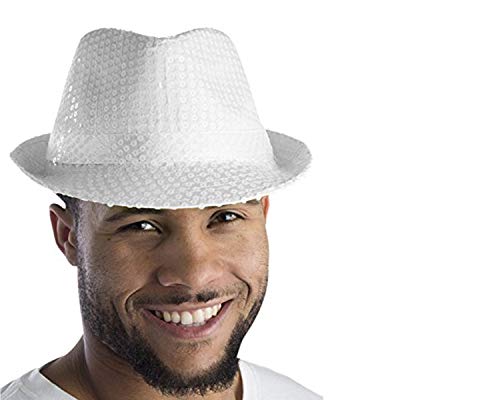 Dress Up America- Sombrero de Fedora con Lentejuelas Blanco para Adultos, Color, Erwachsene (917)