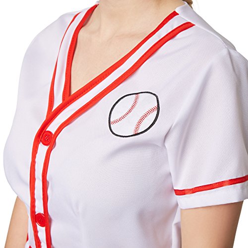 dressforfun Disfraz para Mujer Béisbol | Vestido de una Pieza con Botones Incluye Calcetines en Blanco (S | no. 301789)