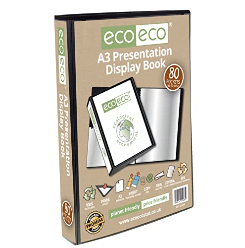 eco-eco A3 50% Reciclada 80 Bolsillo De Color Negro Presentación Libro de Exhibición, eco068