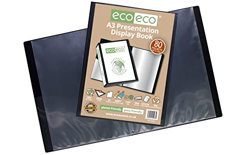 eco-eco A3 50% Reciclada 80 Bolsillo De Color Negro Presentación Libro de Exhibición, eco068