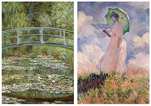 Educa - Claude Monet - Estanque de los Nenúfares + Mujer con Sombrilla | 2 puzzles de 1.000 piezas cada uno con las mejores obras de Monet | Medida aproximada: 48 x 68 cm | A partir de 14 años (19270)