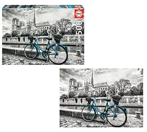 Educa - Serie Coloured B&W: Bicicleta Cerca de Notre Dame Puzzle, 500 Piezas, Multicolor (18482)