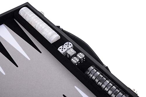 Engelhart - Backgammon de Lujo 38 cm Piel Simili, Incrustaciones Especiales de Fieltro - Dados y fichas nacaradas + 2 Tazas - Pro. y Ocio (Blanco)