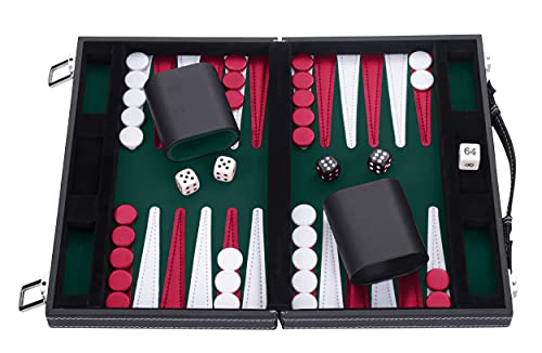 Engelhart- Maletín de Juego de Backgammon 11" 30 cm - Cuero de imitación Cosido (Verde/Rojo/Blanco)