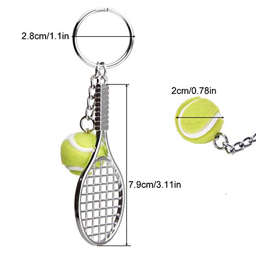 EQLEF Llavero de Raqueta de Tenis, Llavero de Metal Creativo Llavero de Deporte Llavero de Pelota de Tenis 2 Piezas