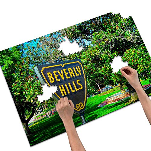 Estados Unidos América Beverly Hills Los Ángeles Rompecabezas para Adultos, 500 Piezas de Madera, Regalo de Viaje, Recuerdo, 20.4 x 15 Pulgadas