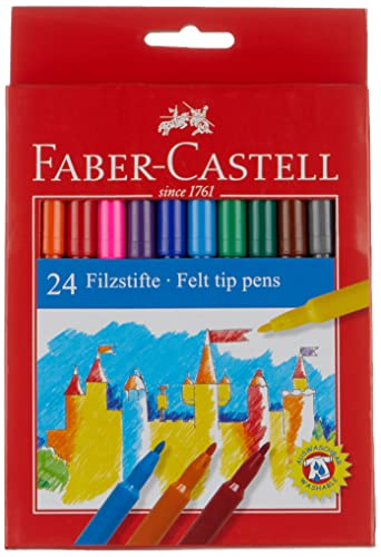 Faber Castell 554224 - Estuche de cartón con 24 rotuladores escolares, punta de fibra, multicolor
