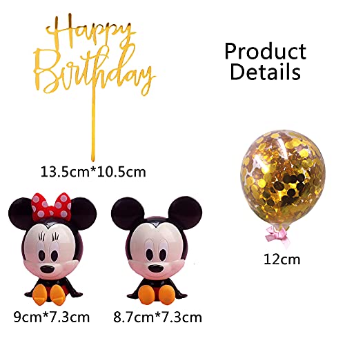 FANDE Decoracion para Tartas, 9 piezas Tarta de Mickey de Cumpleaños Globo de Confeti Happy Birthday Topper Estrellas para Fiestas, Bodas, Aniversarios, Niños