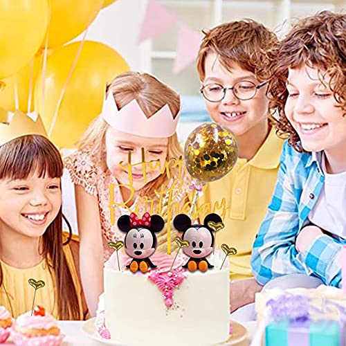 FANDE Decoracion para Tartas, 9 piezas Tarta de Mickey de Cumpleaños Globo de Confeti Happy Birthday Topper Estrellas para Fiestas, Bodas, Aniversarios, Niños
