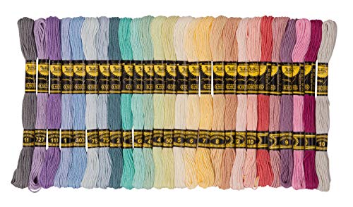 folia 23993 - Hilo de bordar pastel, 100 % algodón, 52 madejas de 8 m en 26 colores surtidos, para bordar, tejer y hacer manualidades
