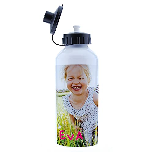 Fotoprix Botella de agua para niños personalizada con foto y nombre. Cantimplora infantil de acero inoxidable. Botellín de aluminio de 500 ml para guarderías