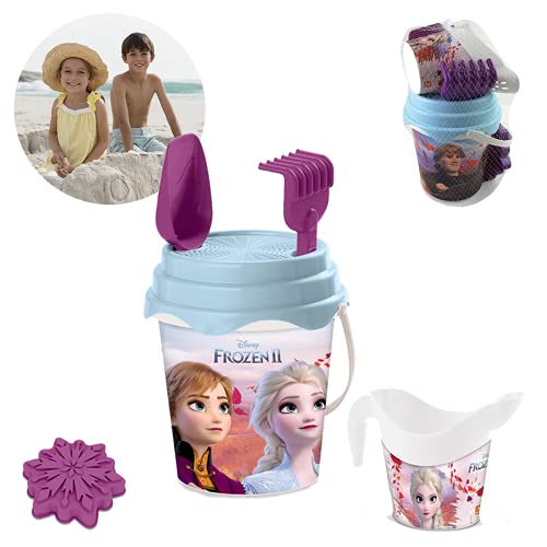 Frozen Strandspielzeug Set - Cubo - Regadera - Pala - Rastrillo - Moldes - Arena - Juguete para niños - Agua y arena