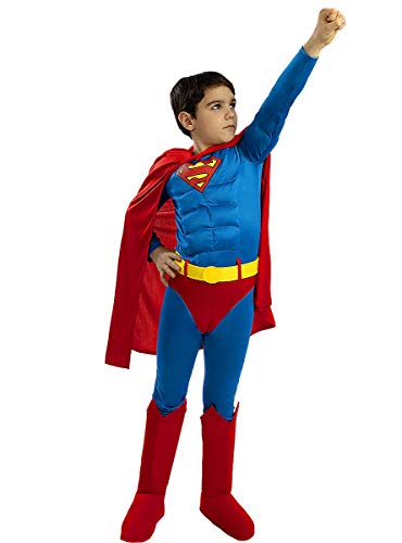 Funidelia | Disfraz de Superman Deluxe Oficial para niño Talla 10-12 años ▶ Hombre de Acero, Superhéroes, DC Comics, Justice League - Color: Azul - Licencia: 100% Oficial