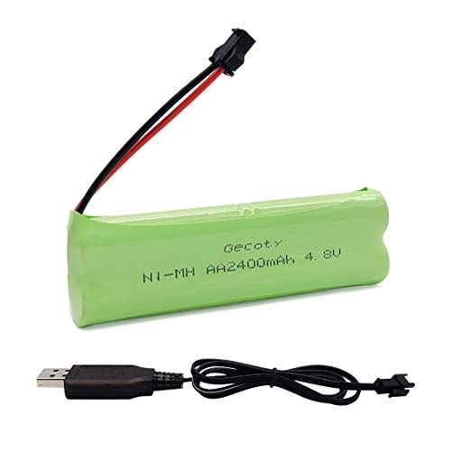 Gecoty® Baterías Recargables NI-MH AA de,batería RC 4,8v 2400 mAh con Cable de Carga y Conector SM para automóvil, iluminación y Herramientas eléctricas controladas a Distancia