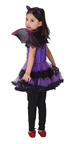 GEMVIE Disfraz de Murciélago Bruja para Niños，Disfraz de Vampirina para Halloween Vestido de Fiesta con Ala de Diadema de Murciélago 3-12 años (4-6 años)