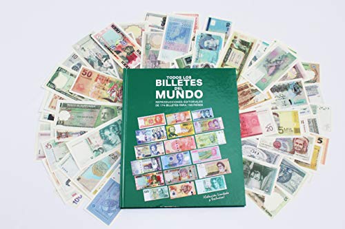 Genérico 174 Billetes del Mundo Impresos en Papel Moneda, una reproducción Fiel y restaurada de Billetes representativos de Todas Las divisas del Mundo. Incluye Libro-Expositor
