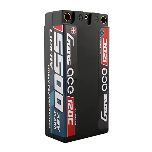 Gens ace Batería Lipo 2S 5500mAh 7.6V Alto Voltaje 120C 2S2P Racing Series Shorty Black Lipo Battery HardCase 65 #