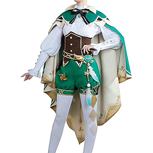 Genshin Impact Venti Disfraz de cosplay, personaje del juego Venti Outfits Conjunto de vestido de uniforme con pelucas Sombrero Juego de rol de anime Disfraz de fiesta Conjunto para adultos Halloween