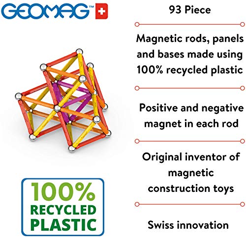 Geomag Color, Juego de Bloques de Construcción Magnéticos para Niños, Juguete Magnético, Colección Verde de Plástico 100% Reciclado, 93 piezas (273)