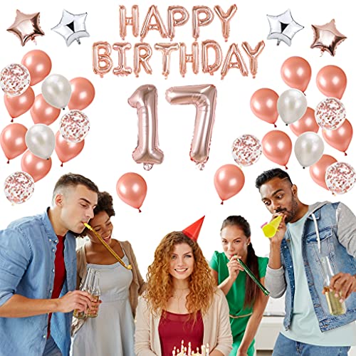 Globo de decoración para cumpleaños número 17, globos de helio inflables + globos de Happy Birthday + 30 globos + 4 estrellas