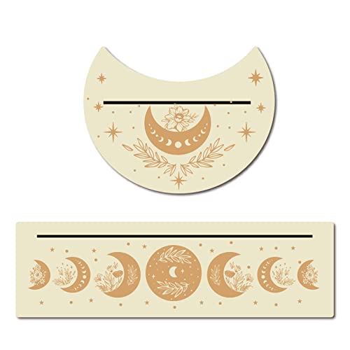 GORGECRAFT 2 Soporte para Tarjetas de Madera para Tarot 5" en Forma de Luna Y 10" Tarjetas Rectangulares de Madera para Tarot, Soporte para Exhibición de Altar (Fase Lunar Y Flor)