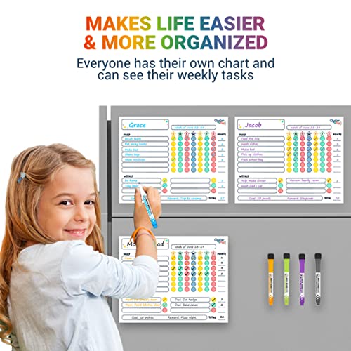 Gráfico magnético de tareas para niños, 3 tablas de recompensas de responsabilidad para varios niños y adolescentes con 5 marcadores de borrado en seco