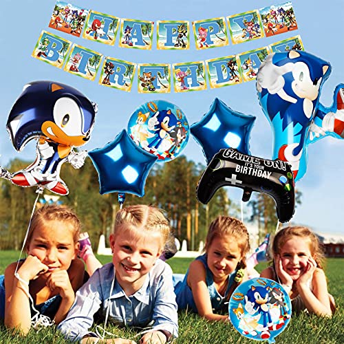 Gxhong Sonic Fiesta Decoración Cumpleaños Globos Aluminio Globo Pancarta de Cumpleaños Decoracion para Decoracion de Fiesta de Cumpleaños Niño Niña, 9 Piezas