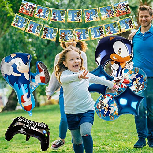 Gxhong Sonic Fiesta Decoración Cumpleaños Globos Aluminio Globo Pancarta de Cumpleaños Decoracion para Decoracion de Fiesta de Cumpleaños Niño Niña, 9 Piezas