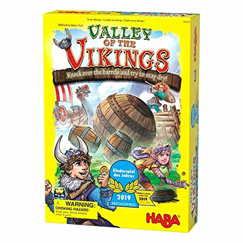 HABA Valley of The Vikings – Barriles Knock Down & Collect (o Steal) el más dorado. - 2019 Kinderspiel des Jahres - Ganador del año de los niños a partir de 6 años (fabricado en Alemania)