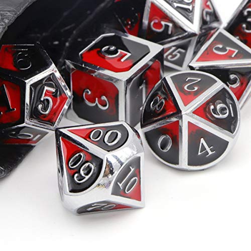 Haxtec Juego de dados de metal D&D Polyhedral DND Dice para mazmorras y dragones RPG Juegos de mesa - Plata Negro Rojo (Vampiro)