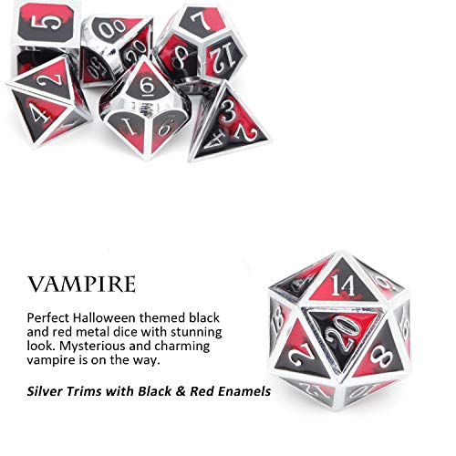 Haxtec Juego de dados de metal D&D Polyhedral DND Dice para mazmorras y dragones RPG Juegos de mesa - Plata Negro Rojo (Vampiro)