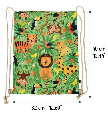 HECKBO Mochila niñas y niños con dibujos de la jungla, incluye una solapa para meter fotos y dibujos - selva - se puede lavar a máquina - 40 x 32 cm - apta para el jardín de infancia