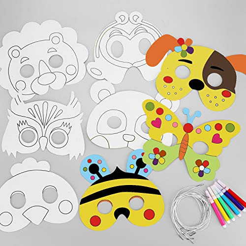 Hifot 8 pacchi Caretas Máscaras para Colorear Maschere per gli occhi con Carta Bianca Color in Animal Face Masks con Corda Elastica affinchè i Bambini facciano o decorino