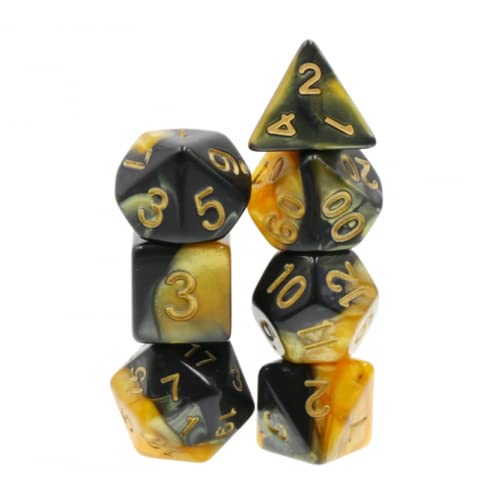 Holy Paladin - Polyset Dice | Polydice | Yellow Black Pearlescent Marble and Gold | Dice Set of 7 Pieces | D&D and RPGs | Plastic Dice Set | Polyhedral Dice Set | DND / D&D / Dungeons and Dragons