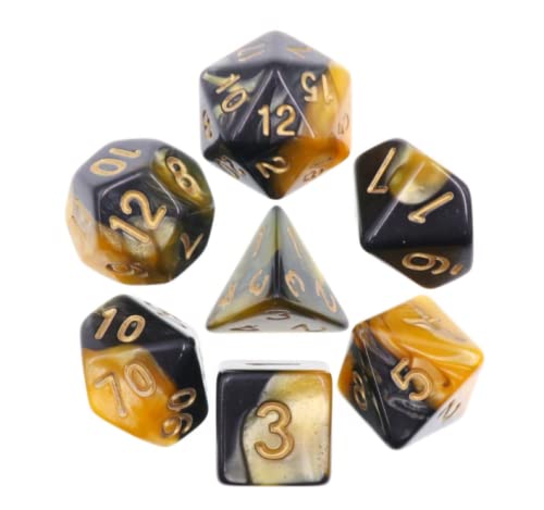 Holy Paladin - Polyset Dice | Polydice | Yellow Black Pearlescent Marble and Gold | Dice Set of 7 Pieces | D&D and RPGs | Plastic Dice Set | Polyhedral Dice Set | DND / D&D / Dungeons and Dragons
