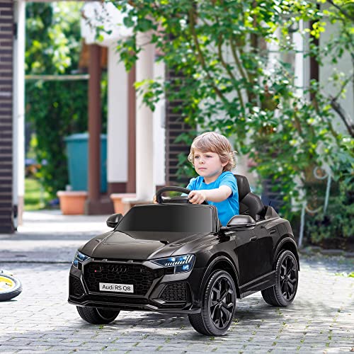 HOMCOM Coche Eléctrico Infantil +3 Años Licencia Audi RS Q8 con Batería 6V Mando a Distancia Música MP3 Bocina y Luces Velocidad Máx. 3km/h 101x62x51 cm Negro