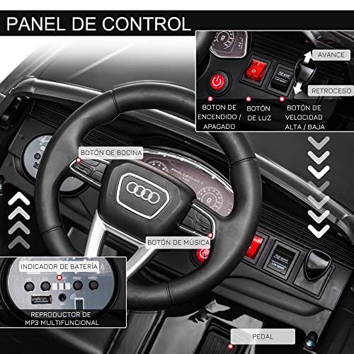 HOMCOM Coche Eléctrico Infantil +3 Años Licencia Audi RS Q8 con Batería 6V Mando a Distancia Música MP3 Bocina y Luces Velocidad Máx. 3km/h 101x62x51 cm Negro