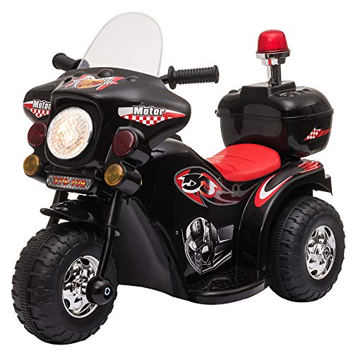 HOMCOM Moto Eléctrica para Niños de 18-36 Meses Motocicleta Infantil con 3 Ruedas y Batería 6V con Música Bocina Faros Baúl 80x35x52 cm Negro