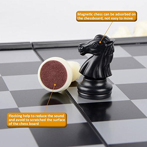 Hoshin Juego de ajedrez / Damas / Backgammon 3 en 1, Tablero de ajedrez magnético portátil Plegable para niños (25x25x2cm)