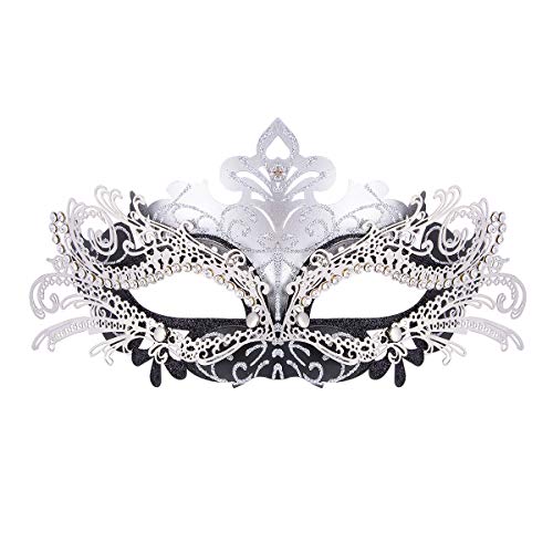 Hoshin Máscara de mascarada, Mardi Gras Deecorations - Máscaras venecianas para mujer (plata y negro)