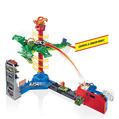Hot Wheels City Dragón Air Attack Pista de coches de juguete, incluye 1 vehículo (Mattel GYV95)