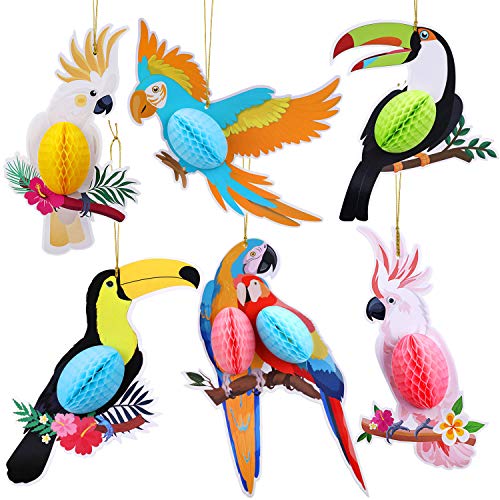 HOWAF Decoración para Colgar Loros Tropicales, 6 Piezas de Nido de Abeja para Colgar pájaros, decoración del hogar, pájaros Tropicales para decoración de Fiesta de Verano Luau Hawaiian Party