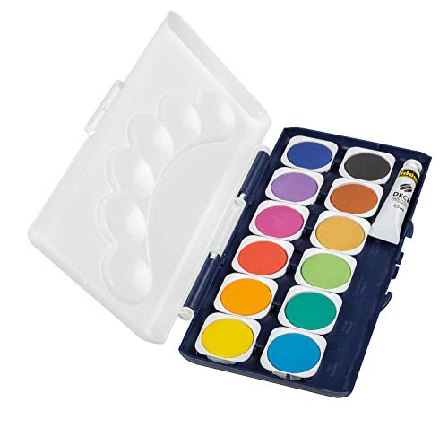 Idena 22061 - Caja de pintura opaca con 12 colores y 1 tubo de blanco opaco, optimo para el jardín de infancia, la escuela y el hogar