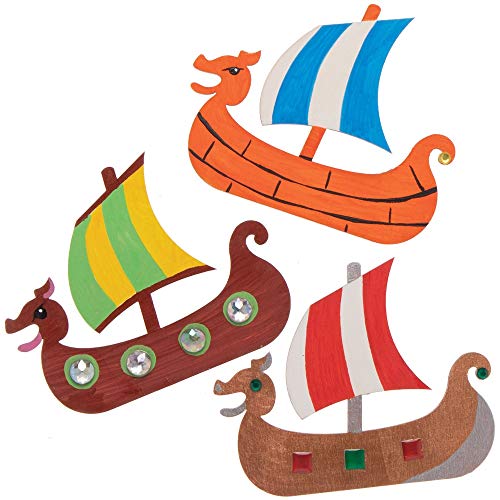 Imanes De Madera Barco Vikingo Baker Ross AT716 (paquete de 10) para proyectos de arte y manualidades para niños, surtidos