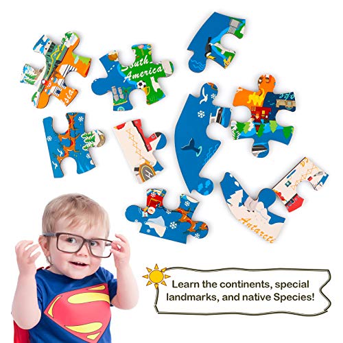 Jacootoys Puzzles de Madera Educación Juguetes Bebes 31 Piezas Rompecabezas del Mapa del Mundo para Niños de 3 a 6 años