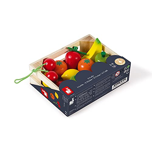 Janod - Caja con 12 Frutas de Madera, para Jugar A Tomar el Café, A Cocinar O A las Tiendas - Desde Los 3 Años, J05610