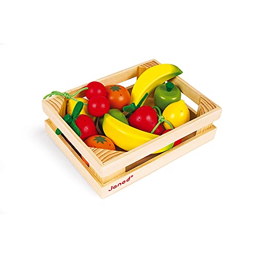 Janod - Caja con 12 Frutas de Madera, para Jugar A Tomar el Café, A Cocinar O A las Tiendas - Desde Los 3 Años, J05610