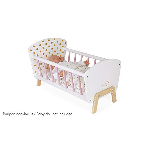 Janod - Cama Candy Chic - Cama de madera para bebés con colchón + manta + almohada - Colores suaves y brillantes - Accesorios para bebés - A partir de 3 años, J05889