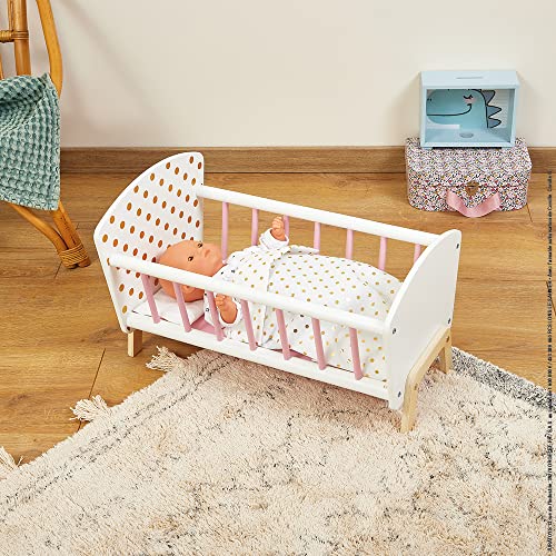 Janod - Cama Candy Chic - Cama de madera para bebés con colchón + manta + almohada - Colores suaves y brillantes - Accesorios para bebés - A partir de 3 años, J05889