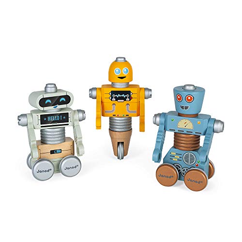 Janod - Robots Brico'Kids de Madera - Juguete de Construcción - Desarrolla la Motricidad Fina y la Imaginación - A partir de 3 Años, J06473